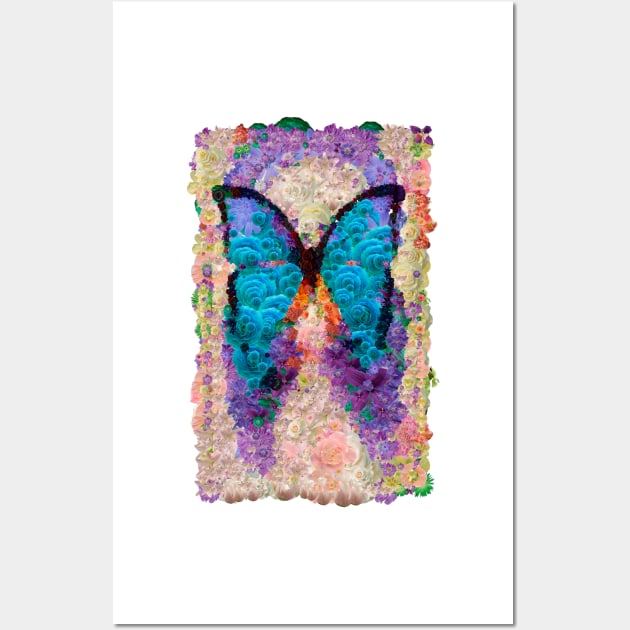 Romantic blue butterfly with flowers exotic design Wall Art by Ariela-Alez